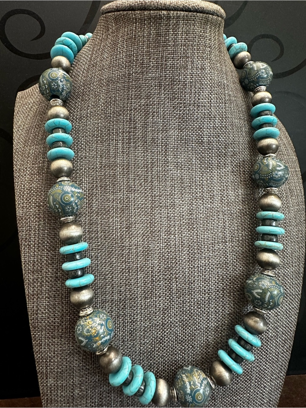 Turquoise Howlite and Silver Beaded Statement Necklace - Women Jewelry